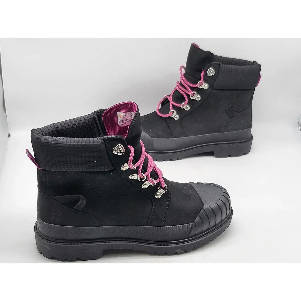 Timberland Waterproof Ankle‎ Boots Black Pink Accent Womens US 8.5